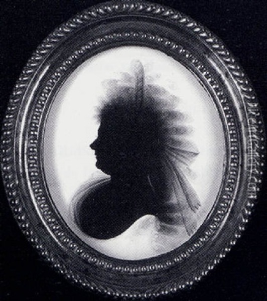 A Lady Her Hair A La Conseilleur, Adorned With A Striped Hoop And Muslin Bow Oil Painting - John Miers
