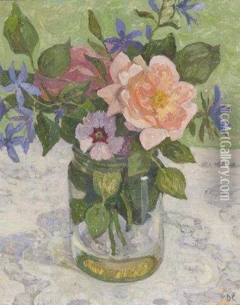 Flowers In A Glass Jar Oil Painting - Dora Carrington