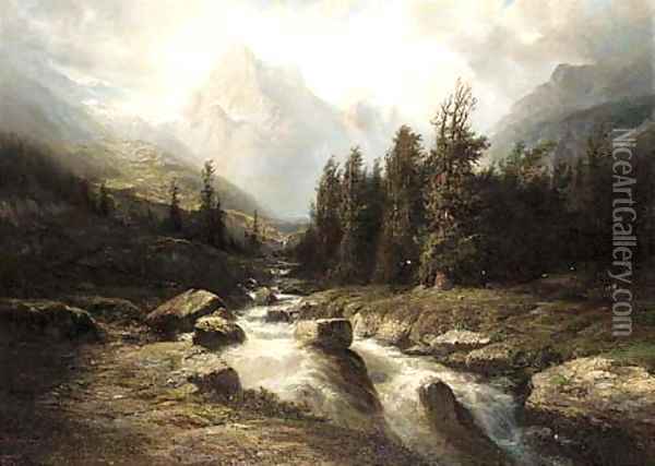 An Alpine torrent Oil Painting - Leberecht Lortet