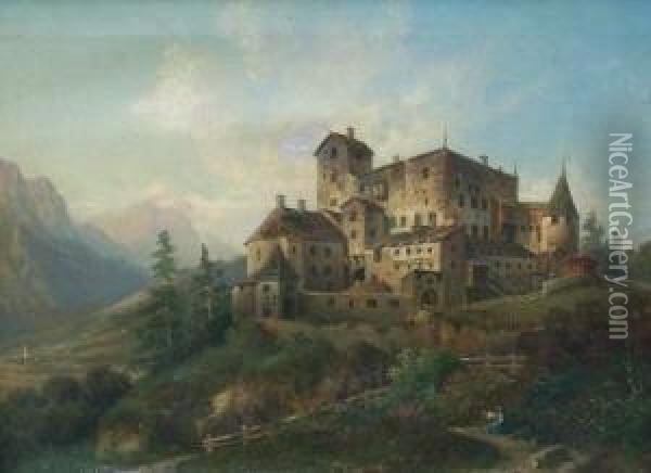 Mittelalterliche Burganlage In Bayern Oil Painting - Hermann Bennekenstein