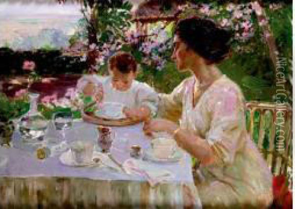 Le Dejeuner, Circa 1900 Oil Painting - Gino Piccioni
