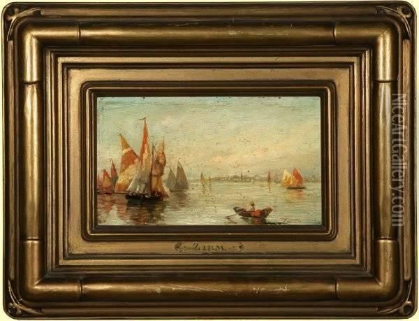Venetian Sailboats In The Harbor Oil Painting - Felix Ziem