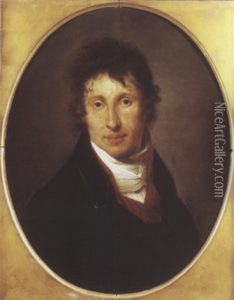 Portrait D'homme A La Chemise Rouge Oil Painting - Jean-Baptiste Scheffer