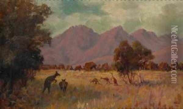 Landscape With Kangaroos Oil Painting - Ernest William Christmas