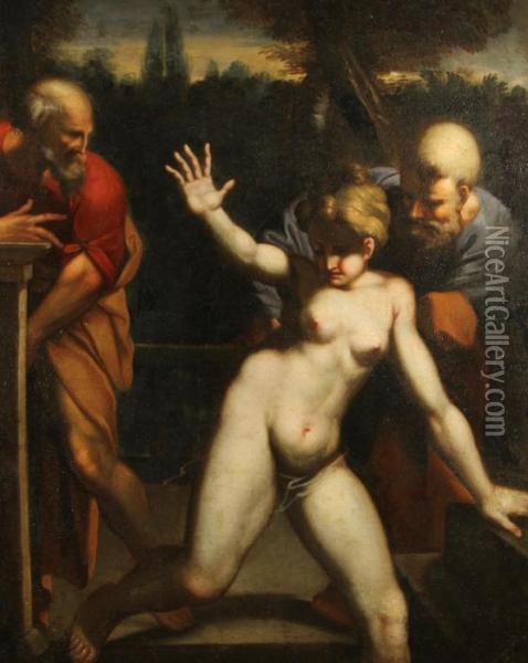 Suzanna And The Elders Oil Painting - Agostino Carracci