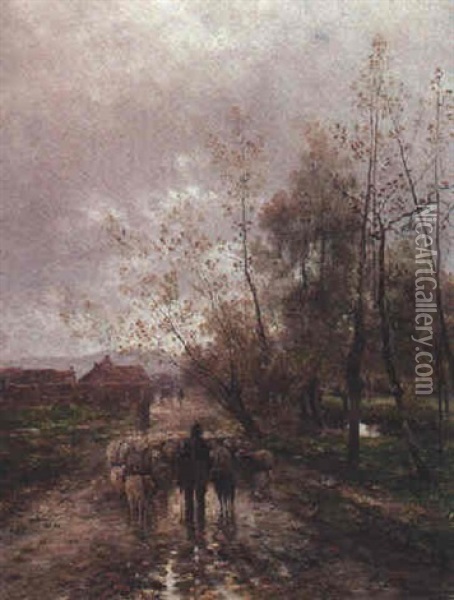 Morgenstimmung Am Dorf Eingange Oil Painting - Emil Barbarini
