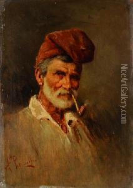 Pescatore Con Pipa Oil Painting - Achille Petrocelli