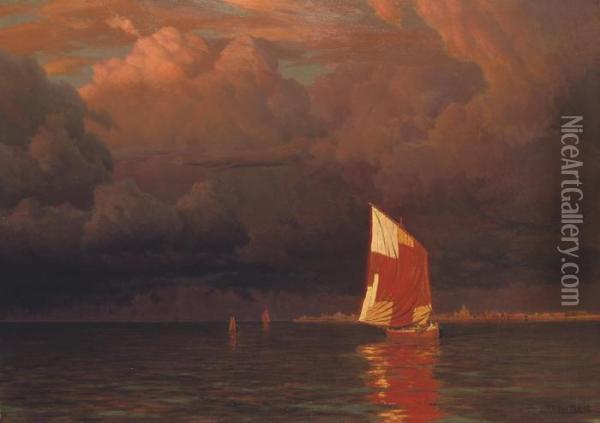 Sailing Boat At Sunset On The Gulf Of Finland Oil Painting - Ivan Fedorovich Choultse