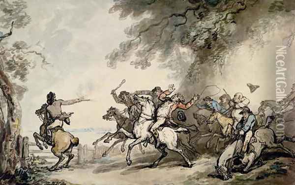 The Chase of the Highwayman, c.1790 Oil Painting - Thomas Rowlandson