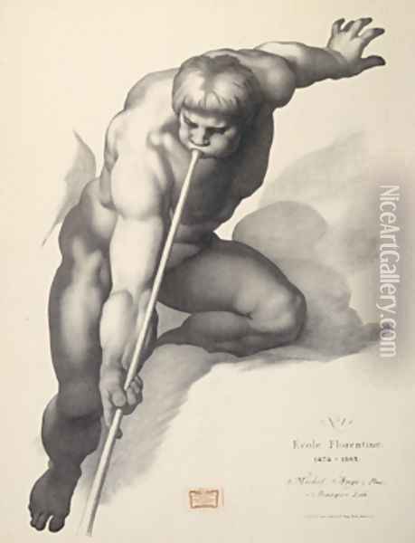 Angel Blowing a Trumpet, after Michelangelo Lithograph for Cours de dessin Oil Painting - Charles Bargue