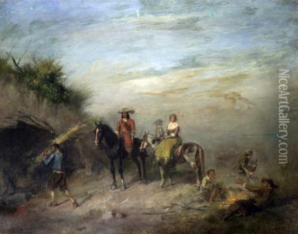 Hunting Party Beside An Encampment Oil Painting - Alfred Friedlander