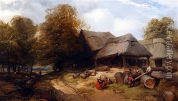 The Woodman's Yard Oil Painting - Henry Bright