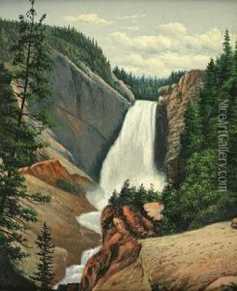 View Of Great Falls From Red Rock Oil Painting - Levi Wells Prentice