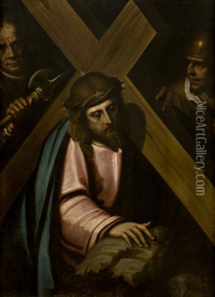 Cristo Portacroce (christ Holding The Cross) Oil Painting - Luca Cambiaso