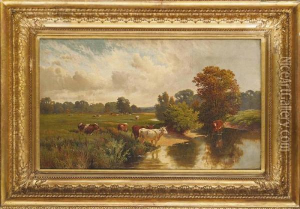 Cattle Watering Oil Painting - Charles Ii Collins