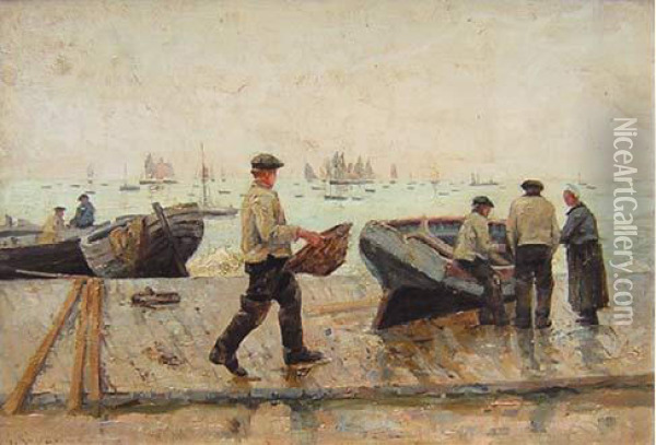 Retour De Peche A Grandcamp Oil Painting - Leon Gustave Ravanne