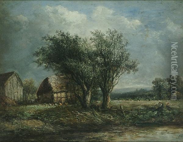 Rural Scene With Chickens Before A Barn Oil Painting - Joseph Thors
