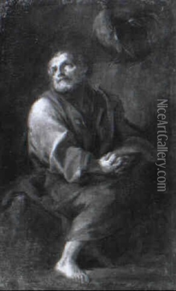 Der Heilige Petrus Mit Dem Hahn Oil Painting - Martin Johann (Kremser Schmidt) Schmidt