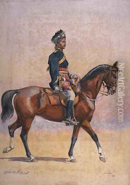 Soldier of the 12th Cavalry Jemadar Dogra Oil Painting - Alfred Crowdy Lovett