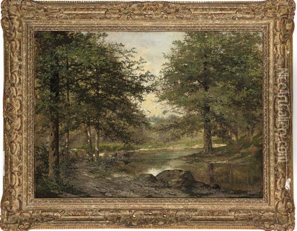 A Woodland Pool Oil Painting - Samuel Marie Cledat De Lavignerie