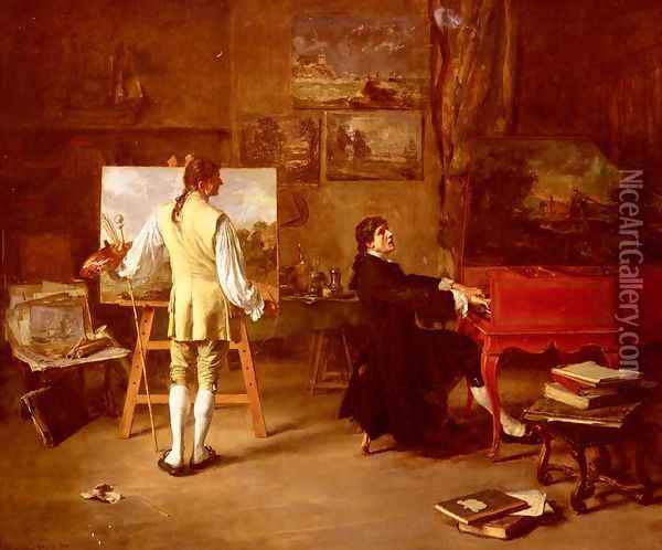 Pergolese Dans L'atelier De Joseph Vernet (Pergolese in the Workshop of Joseph Vernet) Oil Painting - Lucien Alphonse Gros