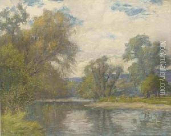 A Summer's Day On The Riverbank Oil Painting - Augustus William Enness