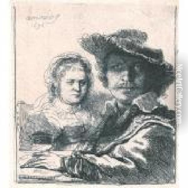 Self Portrait With Saskia (b., Holl. 19; H. 144; Bb. 36-a) Oil Painting - Rembrandt Van Rijn