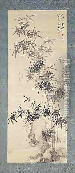 Bamboo and Rocks Oil Painting - Yamamoto Baiitsu