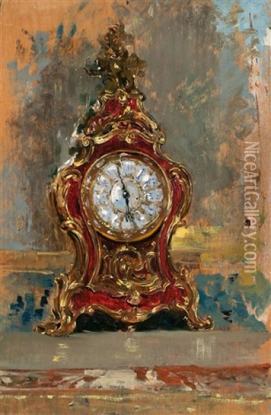 Reloj Rococo De Sobremesa Y Marina Oil Painting - Mariano Jose Maria Bernardo Fortuny y Carbo