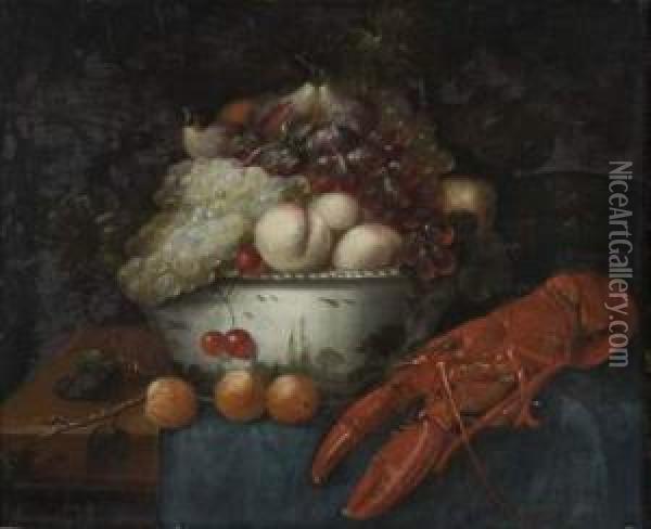 De Fruits Et Au Homard Sur Un Entablement Oil Painting - Jan Pauwel Gillemans The Elder