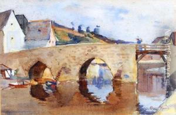 Figure On A Stone Bridge Oil Painting - Rose Mead