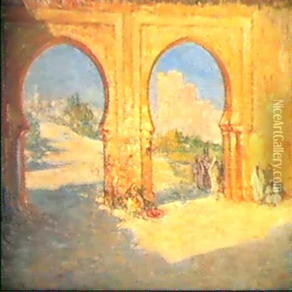 Porte De La Ville De Fes Oil Painting - Ulisse Caputo