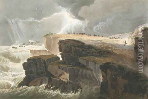 Plate from Book 10 Storm, View on the Coast of Hastings from A Treatise on Landscape Painting Oil Painting - David Cox