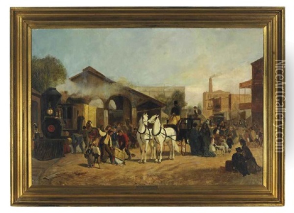 Southern Pacific R.r. Station At Sacramento Oil Painting - Karl Wilhelm Hahn
