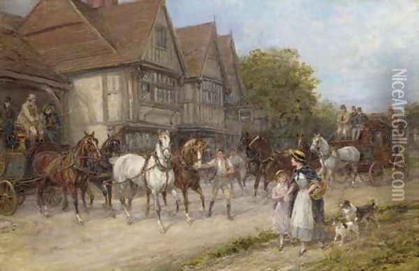A Busy Day by The Swan Oil Painting - Heywood Hardy