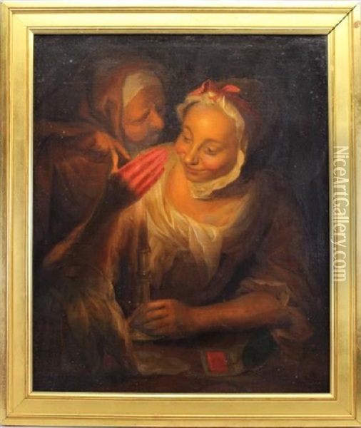 Two Women By Candlelight Oil Painting - John Theodore Heins