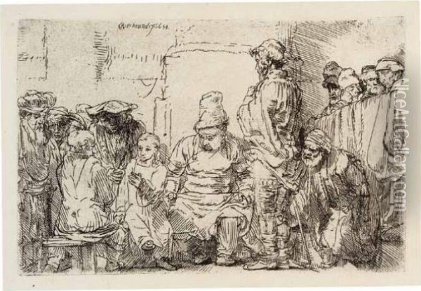 Christ Seated Disputing With The Doctors (b., Holl.64; H.277; Bb.54-e) Oil Painting - Rembrandt Van Rijn