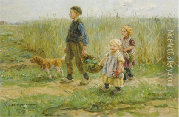 Children Strolling In The Fields Oil Painting - Jan Zoetelief Tromp