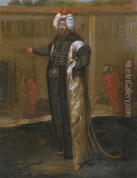 A Portrait Of Sultan Ahmed Iii (r.1703-30) Oil Painting - Jean-Baptiste Vanmour