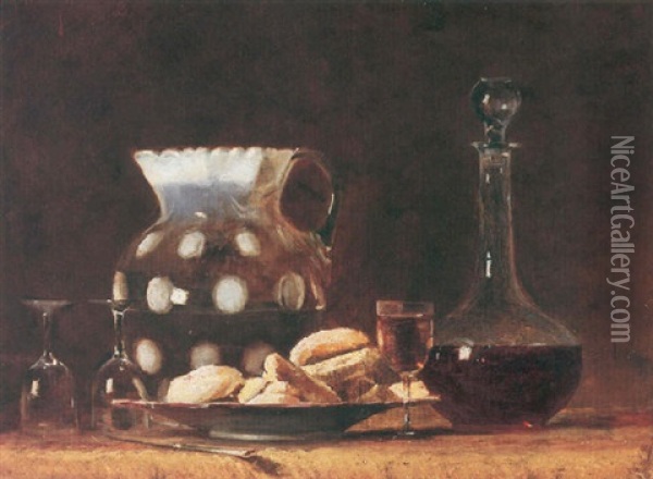 A Still Life With A Wine Flask Oil Painting - John Bond Francisco