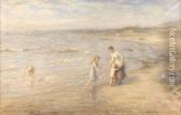 By The Seaside Oil Painting - Hugh Cameron