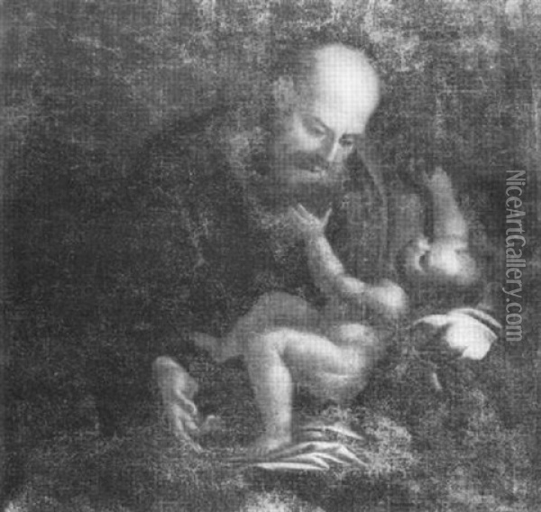 St. Joseph Holding The Christ Child Oil Painting - Gregorio Lazzarini