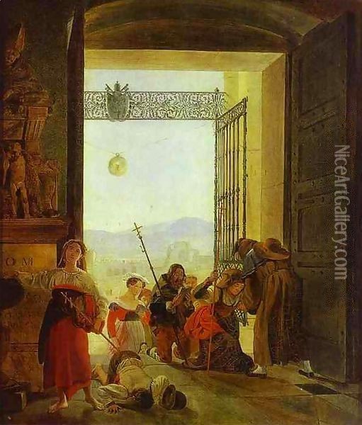 Pilgrims at the Entrance of the Lateran Basilica Oil Painting - Jules-Elie Delaunay