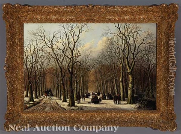 Winter Scene Oil Painting - Anthony Andreas de Meyer