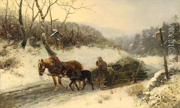 Winterlandschaft Mit Holzschlitten Oil Painting - Ludwig Benno Fay