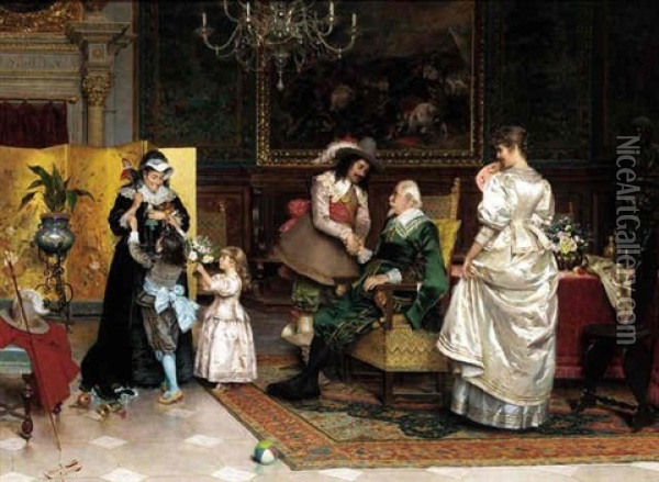 A Visit To Grandfather's Oil Painting - Arturo Ricci
