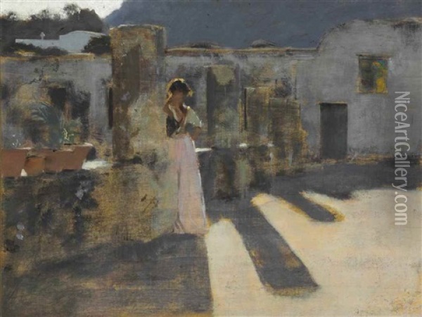 Capri Girl On A Rooftop Oil Painting - John Singer Sargent