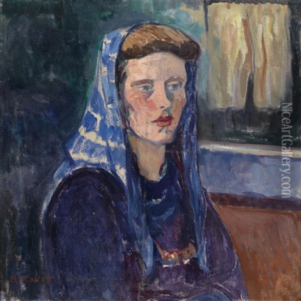 Frau Mit Blauem Kopftuch Oil Painting - Broncia Koller-Pinell