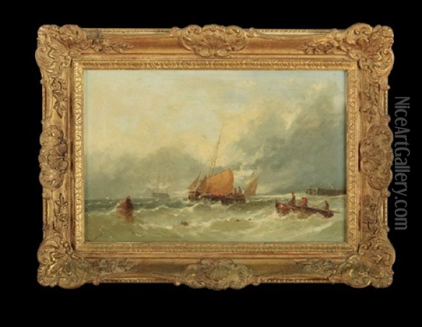 Fishermen On A Stormy Sea Oil Painting - William Henry Williamson