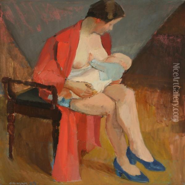 A Mother Feeding Her Baby Oil Painting - Johannes Kragh